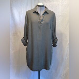 Army green pullover shirt dress with POCKETS